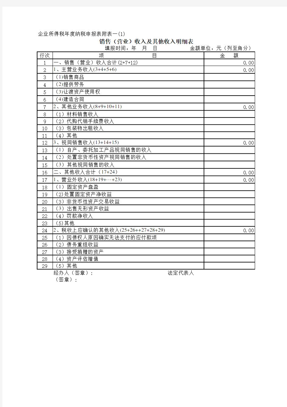 企业所得税年度纳税申报表(电子表格计算版)