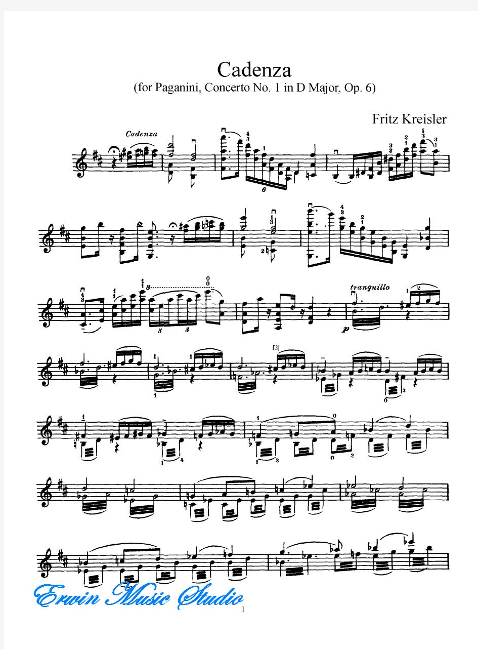克莱斯勒-帕格尼尼《第一小提琴协奏曲华彩》作品.6(2版本