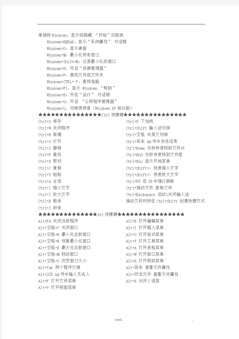 常用电脑快捷键大全