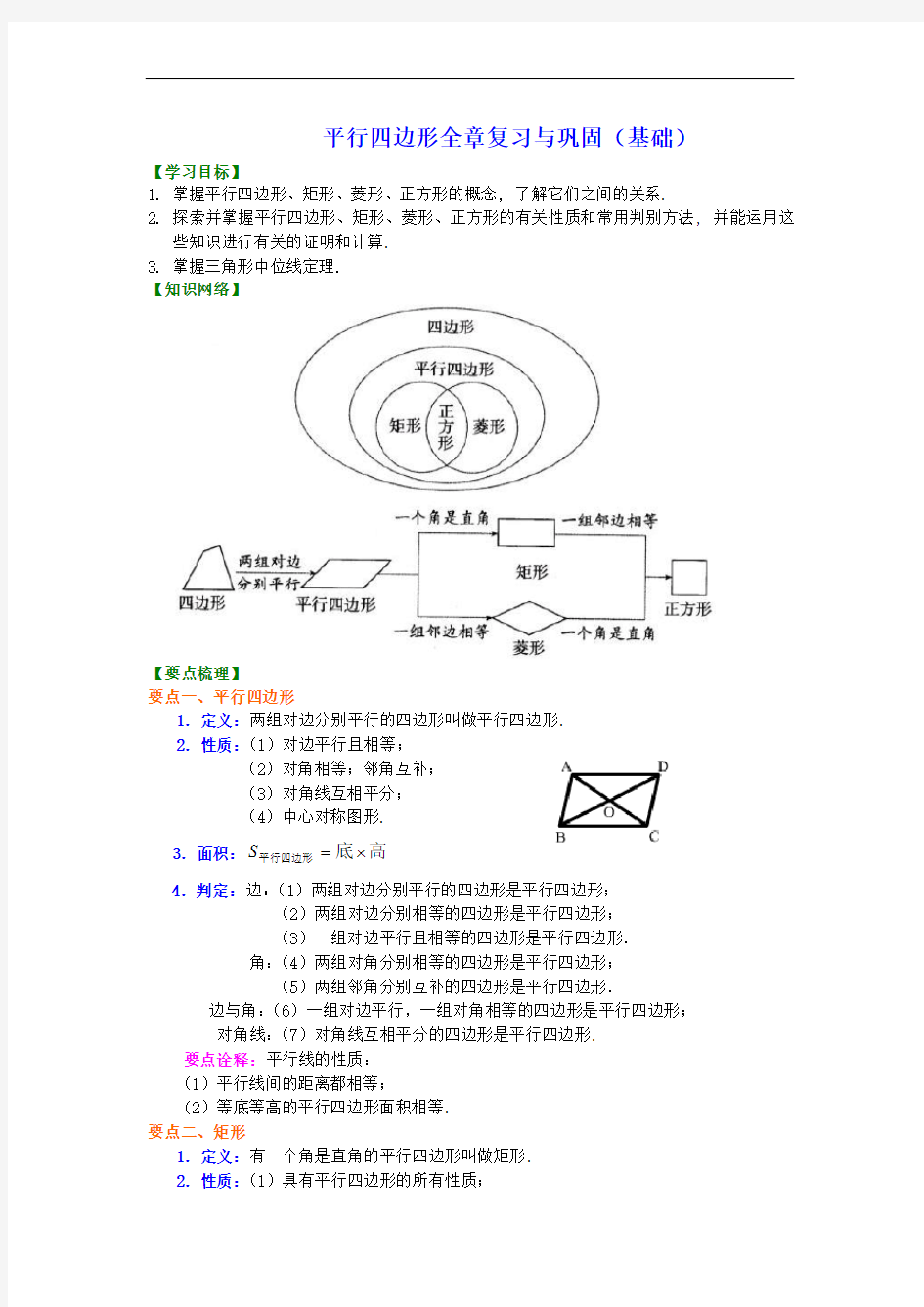 初二数学经典讲义 平行四边形(基础)知识讲解