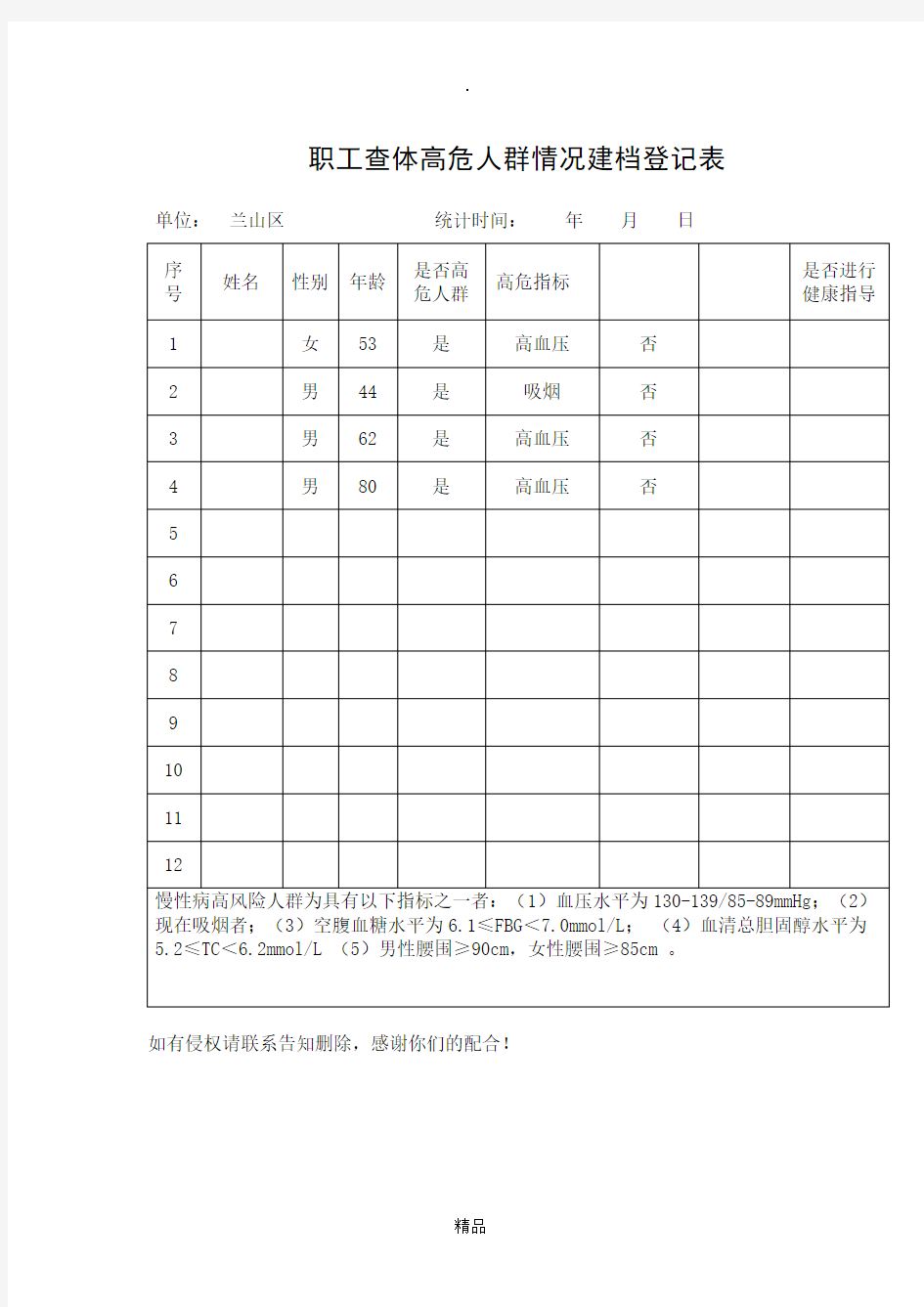 高危人群登记表