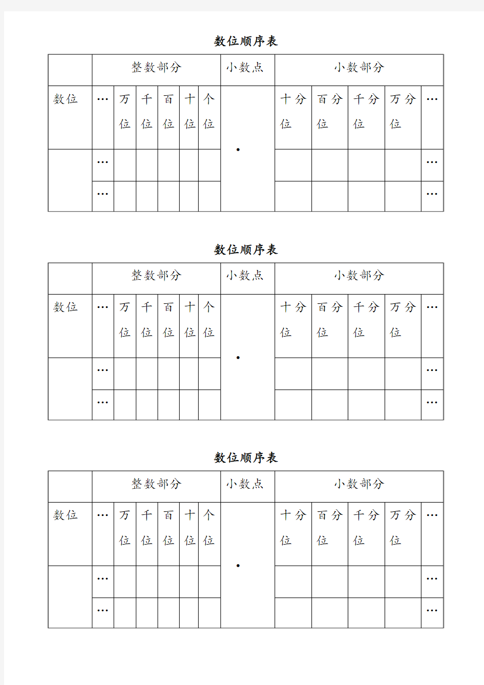 四年级下册数位顺序表