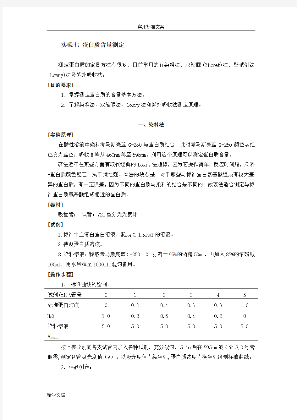 蛋白质含量测定方法汇总情况