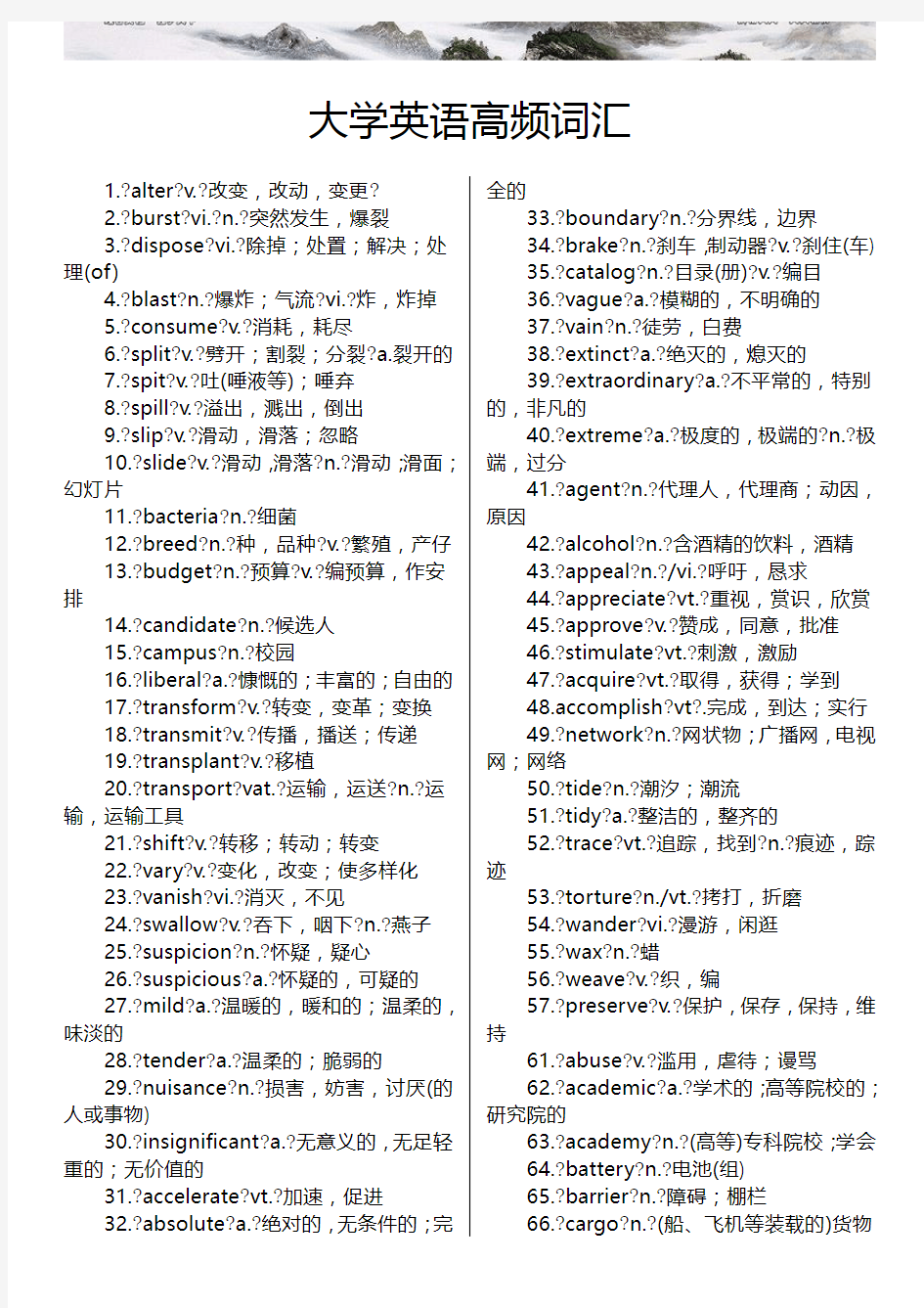 大学英语高频词汇