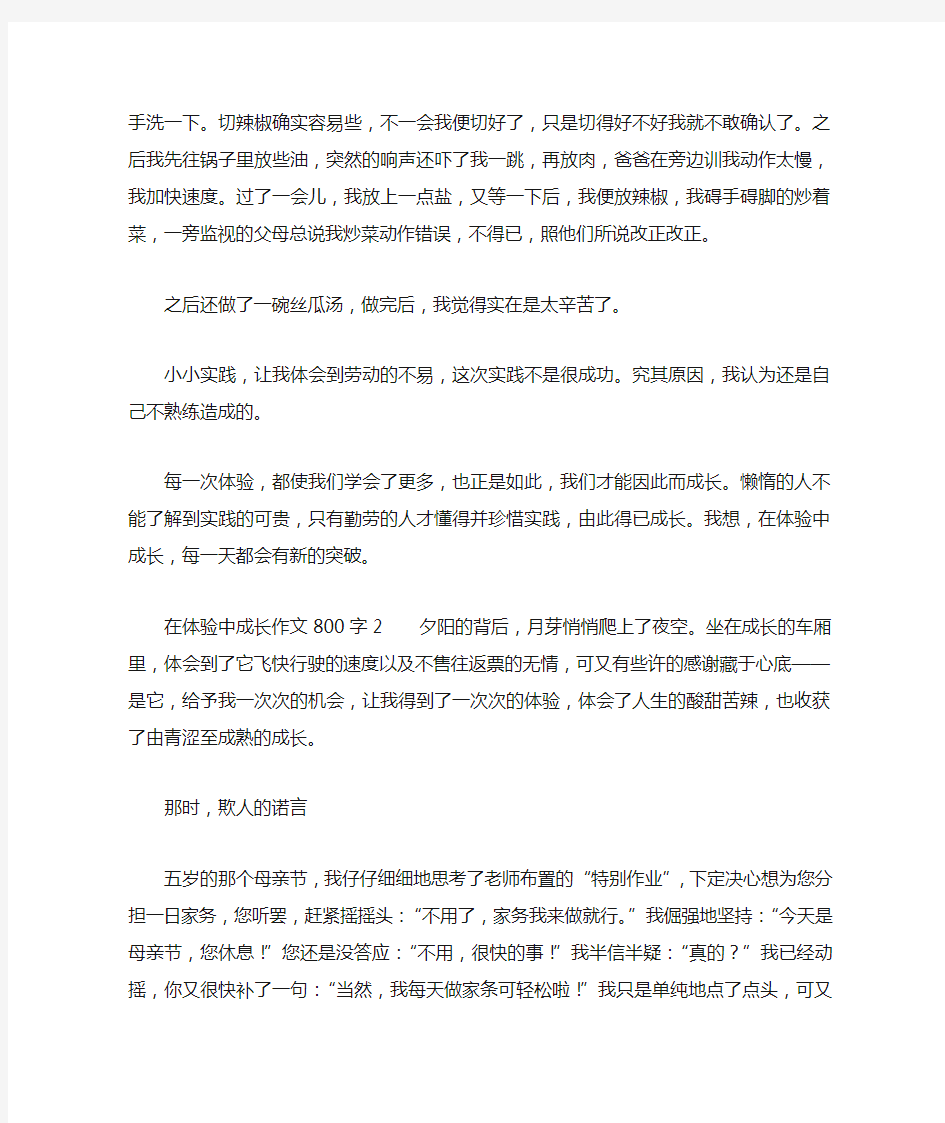 在体验中成长作文800字3篇