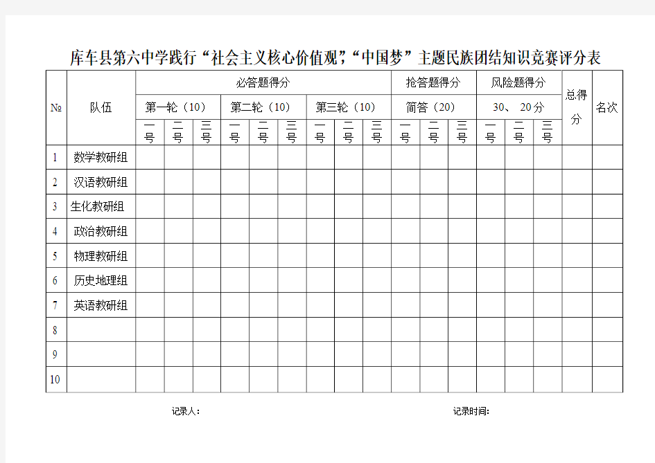 知识竞赛评分表