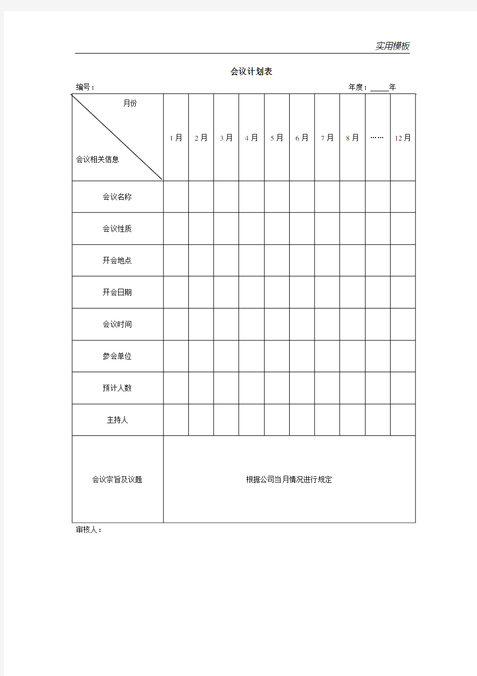 会议计划表——实用模板