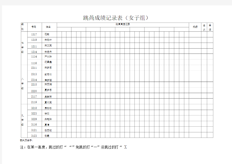 跳高成绩记录表