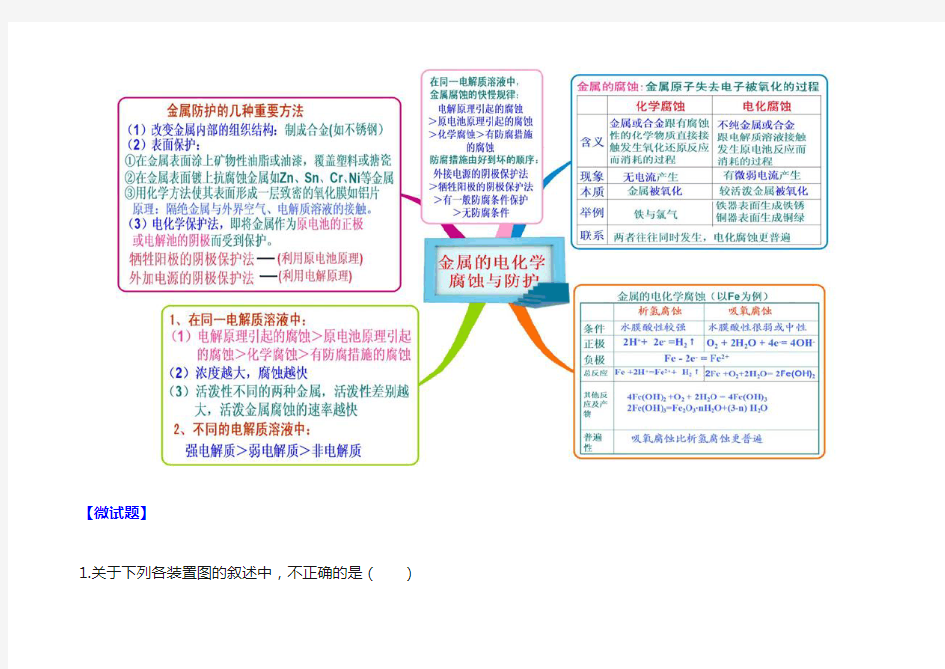 (人教版)化学选修四思维导图：4-4金属的电化学腐蚀与防护(含答案)