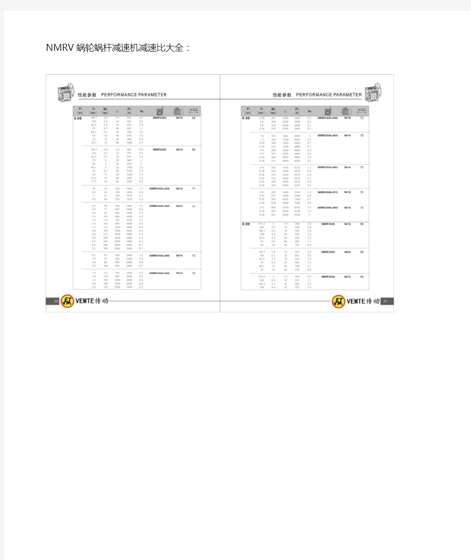 NMRV蜗轮蜗杆减速机选型样本资料