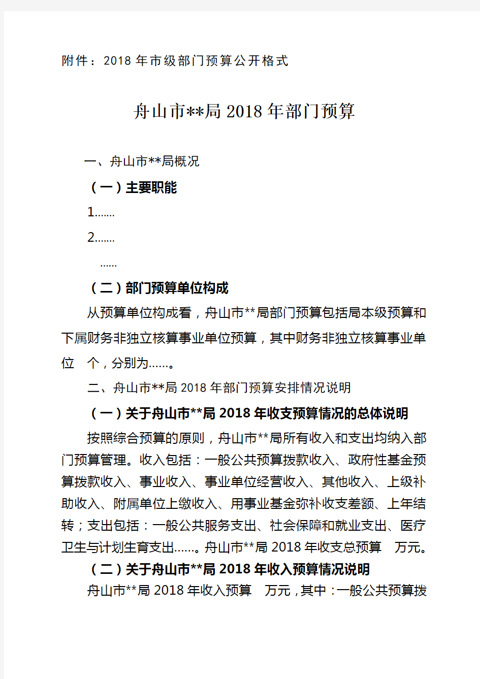 2019年市级部门预算公开格式