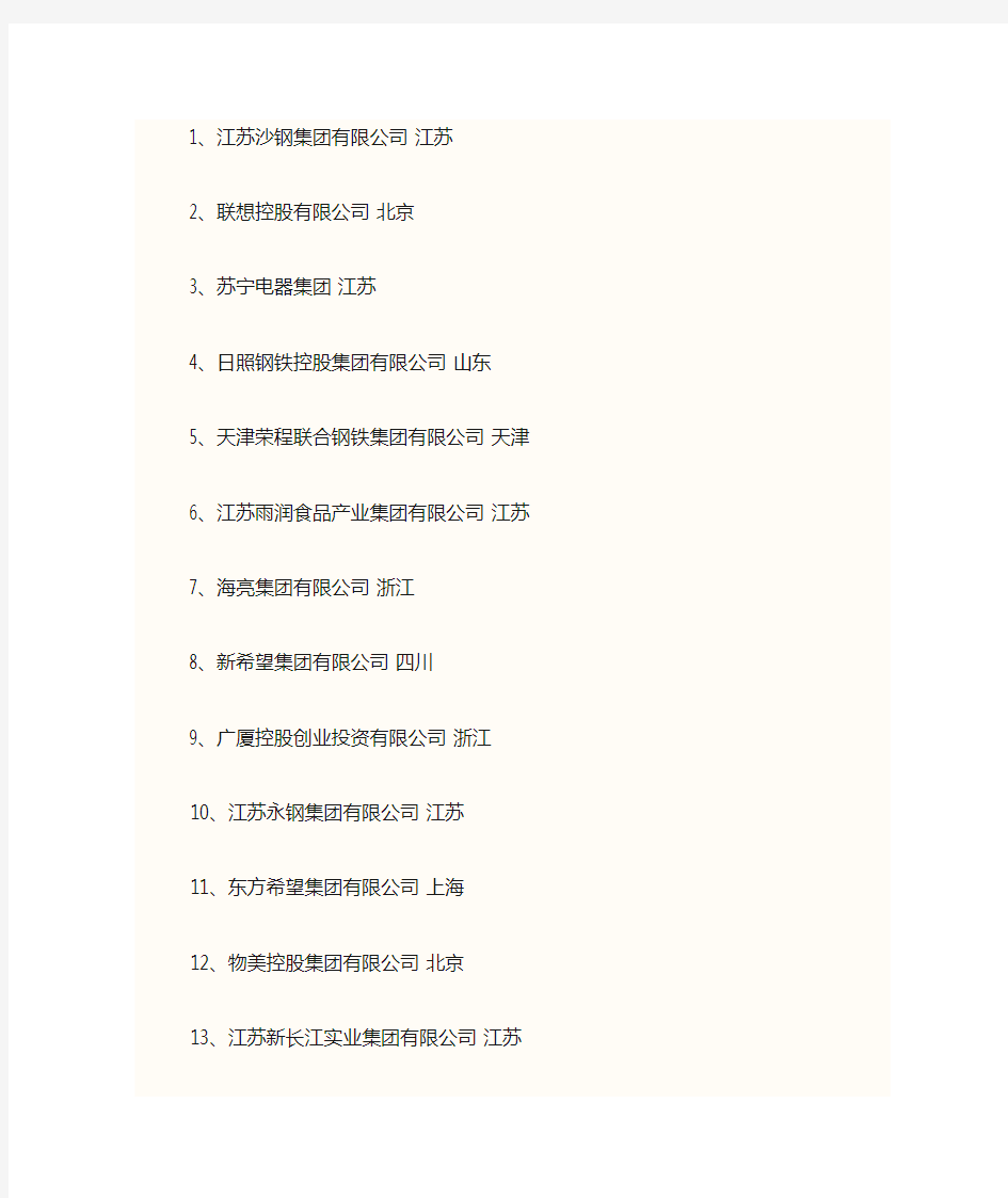 中国100强企业名单