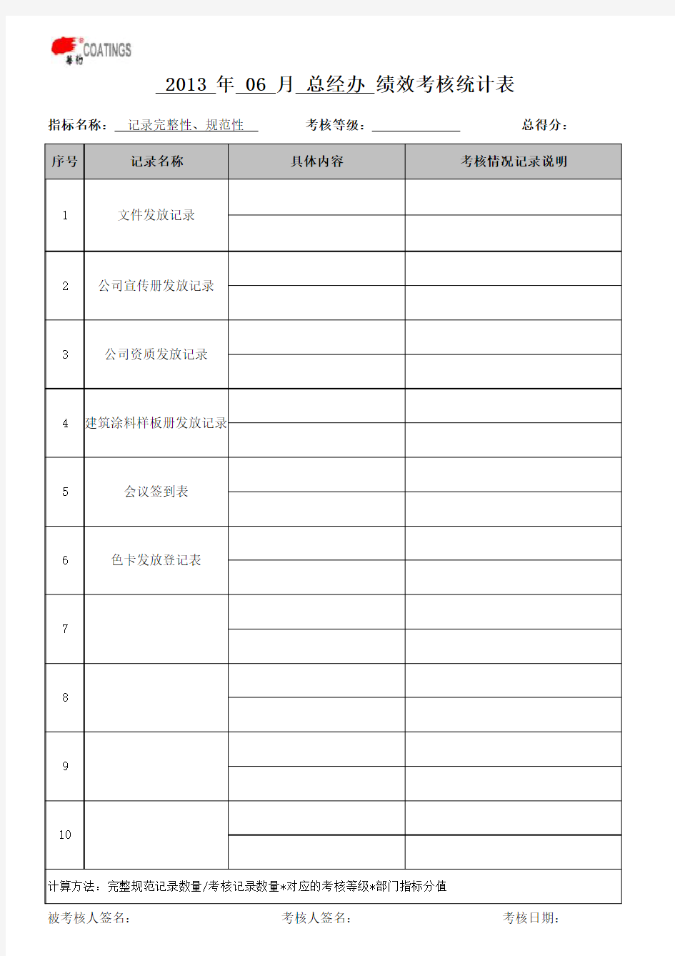 记录完整规范检查表