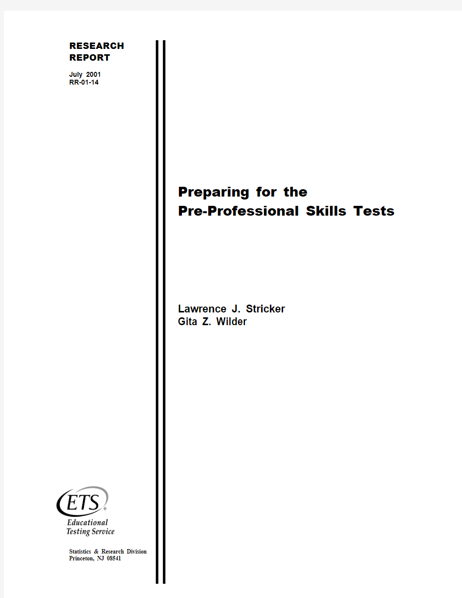 RR-01-14-Stricker-Preparing for the Pre-Professional Skills Tests