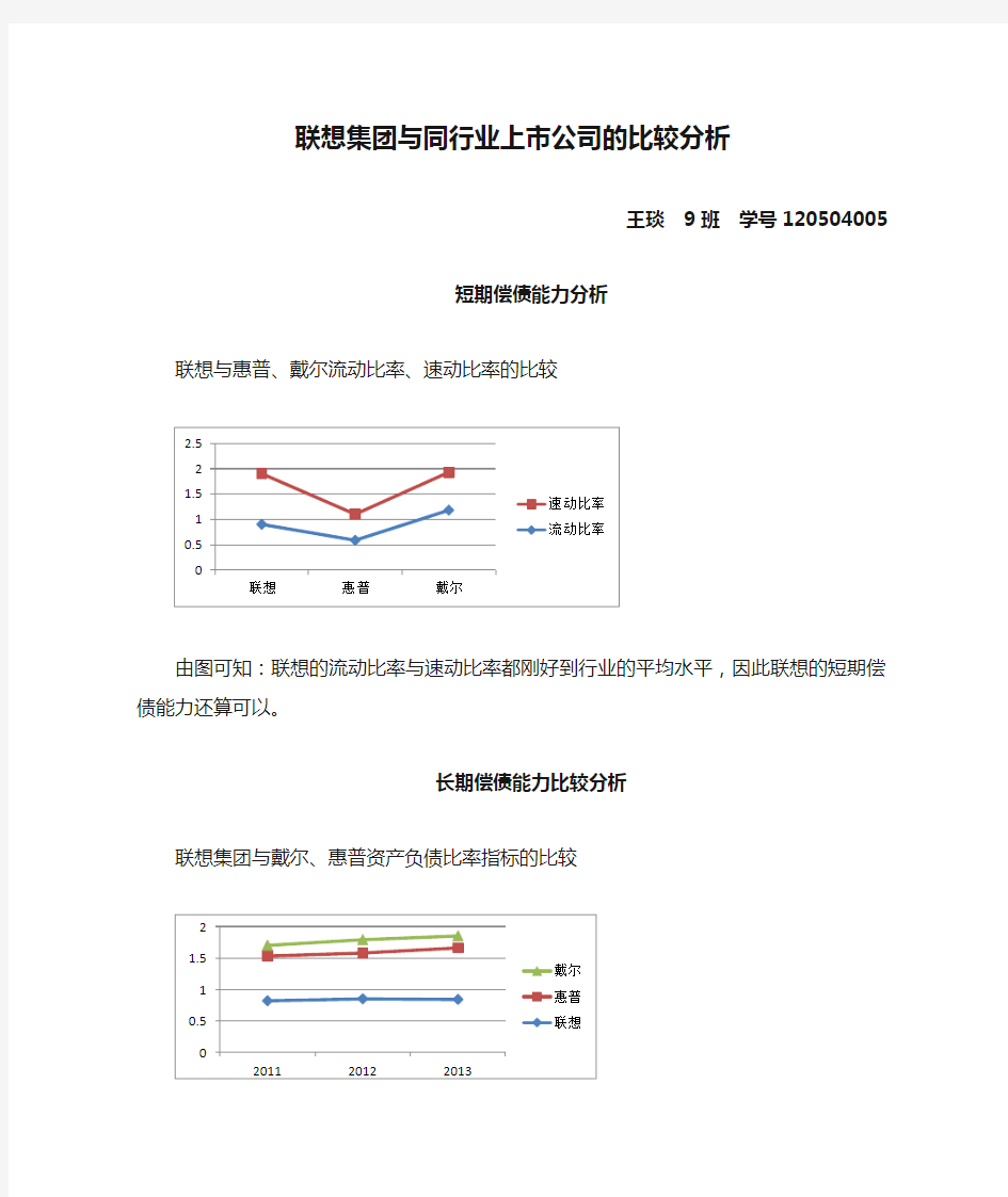 联想集团与同行业上市公司的比较分析