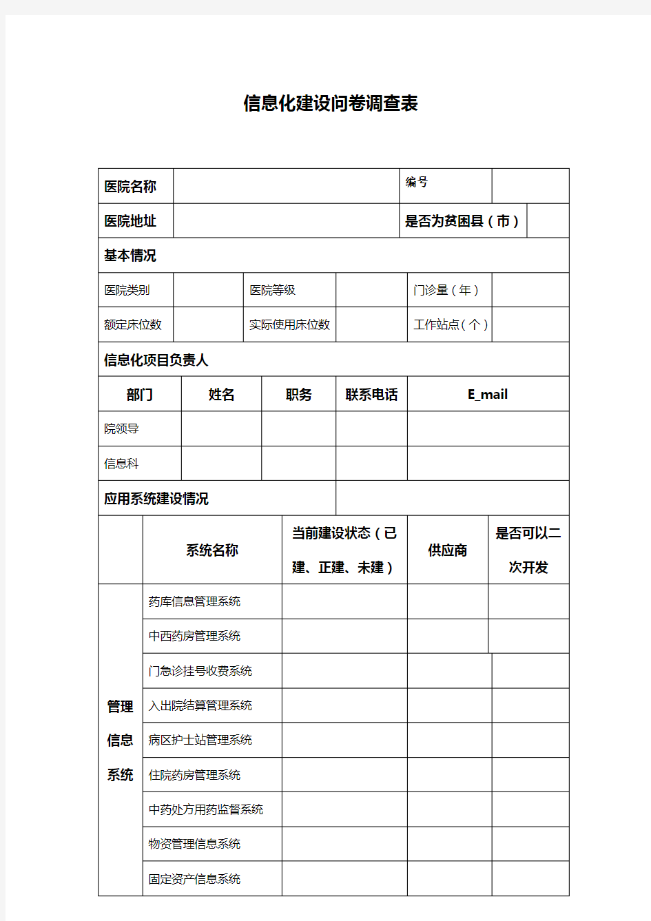 医院信息化建设问卷调查表