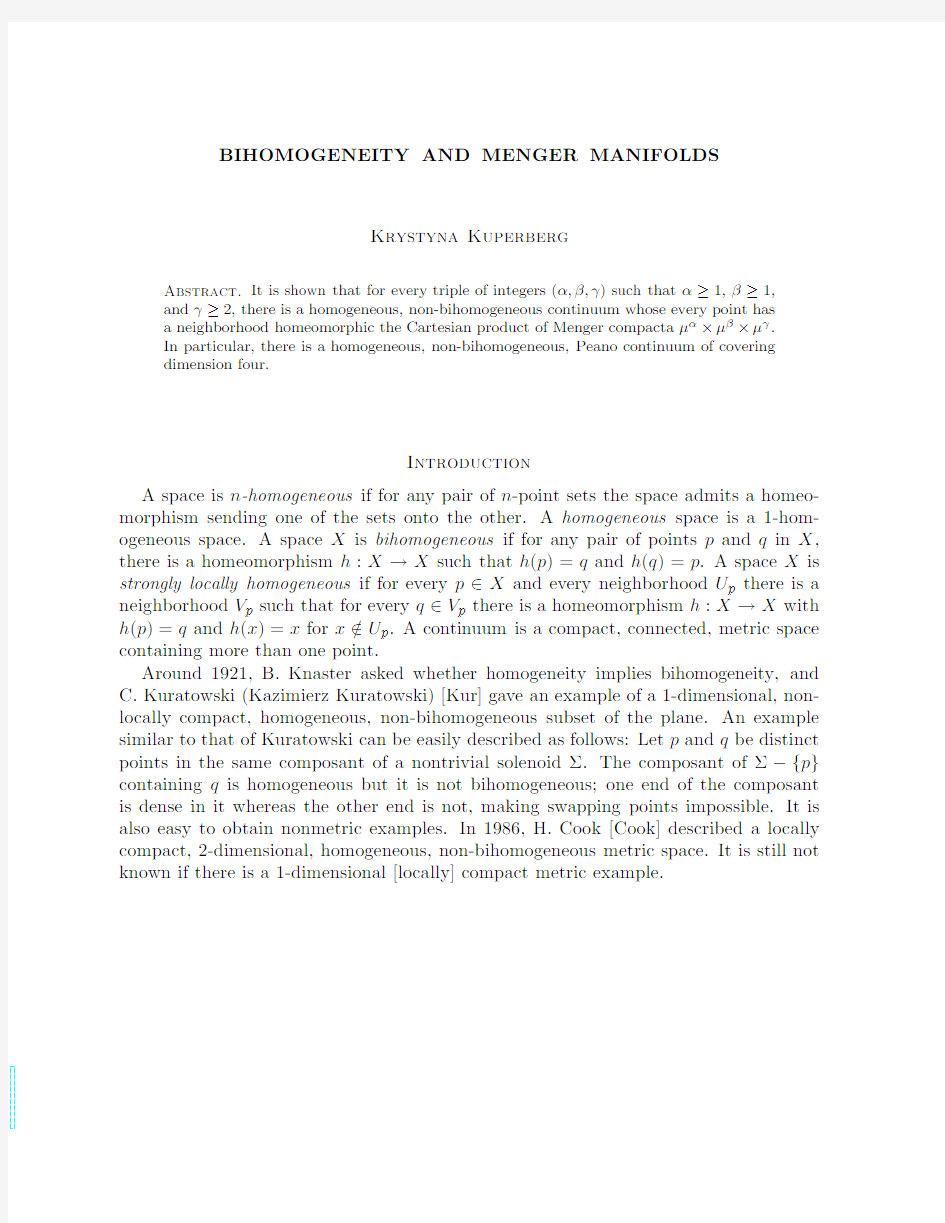 Bihomogeneity and Menger manifolds