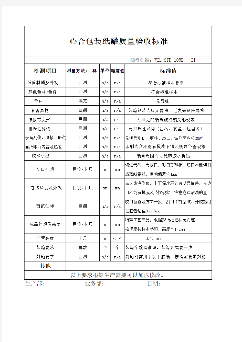 纸制品检验标准