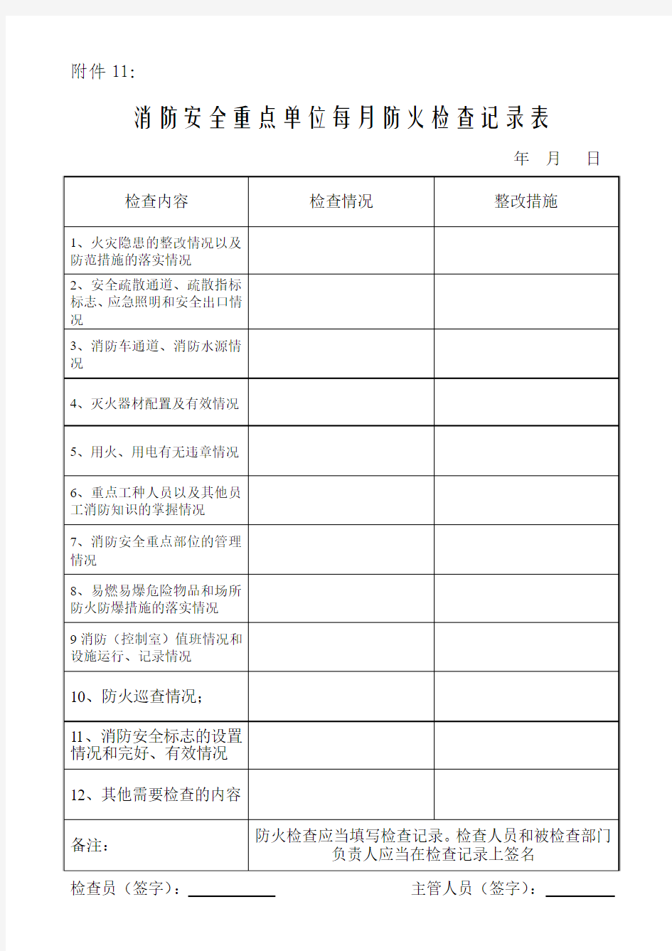 020附件11-13消防安全重点单位每月防火检查记录表