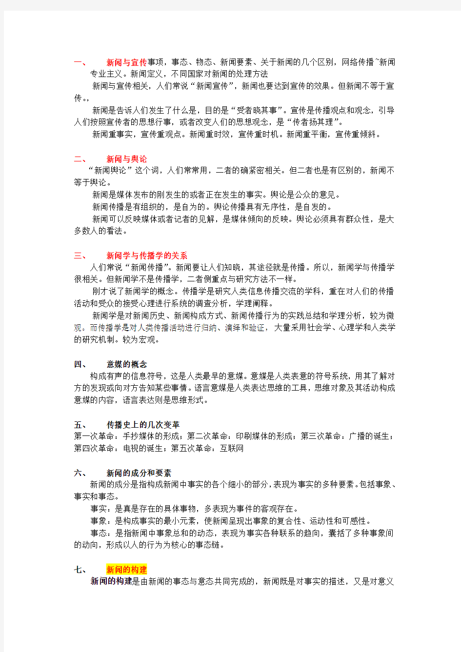 重庆邮电大学传媒艺术学院 新闻学概论 复习资料