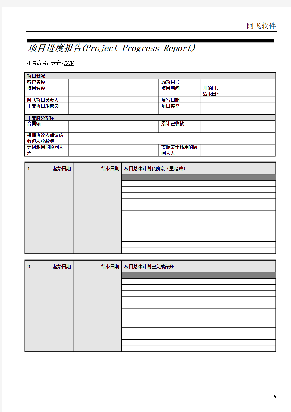 项目进度报告模板1
