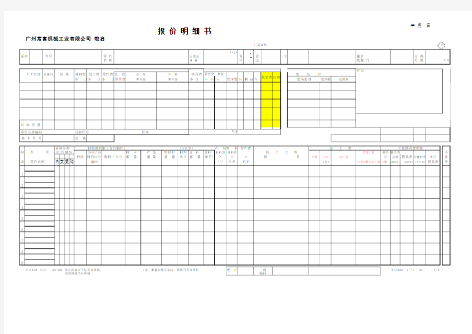 部品详细报价单模板