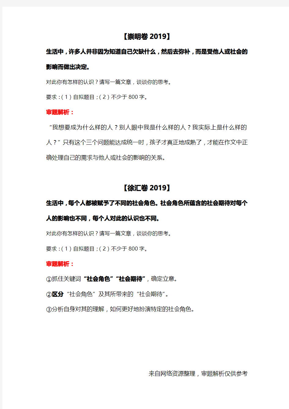 2019年上海各区高考语文一模作文题汇编及解析