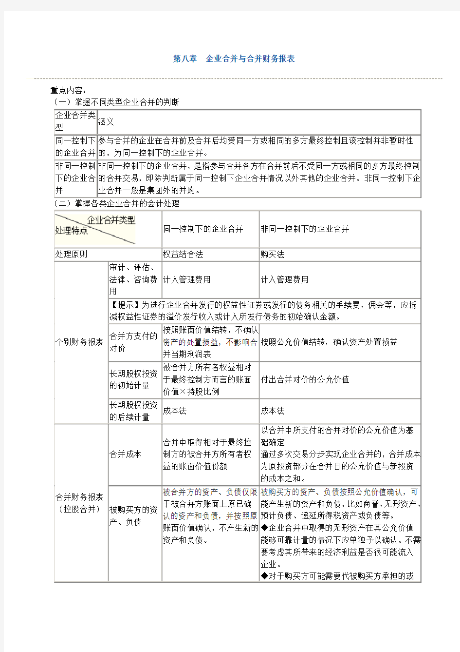 第八章 企业合并与合并财务报表讲义