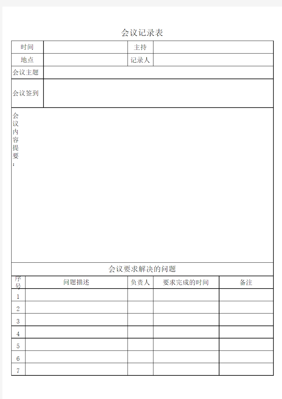 会议记录表样板