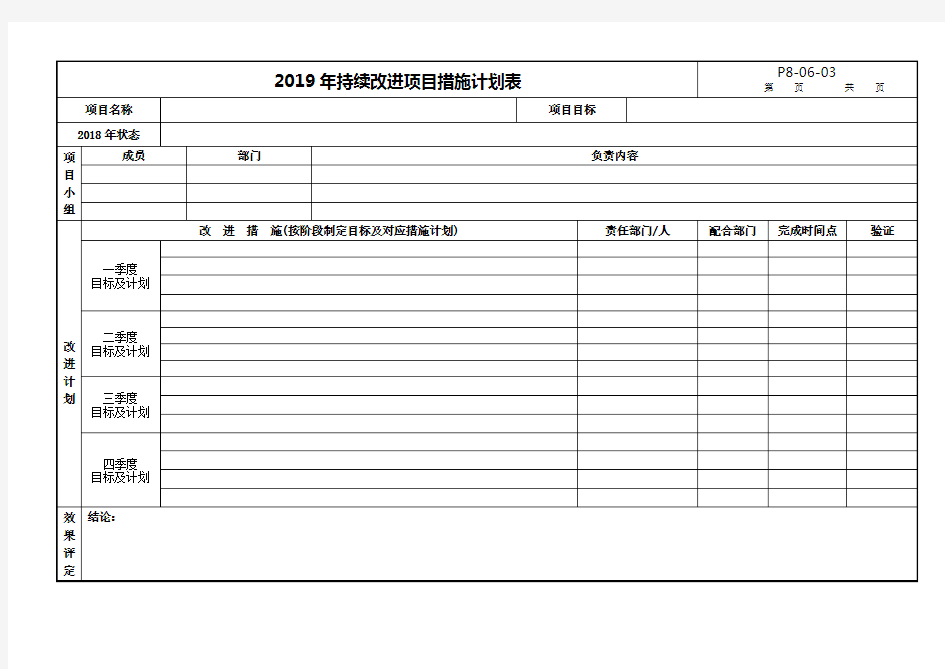 持续改进项目措施计划表