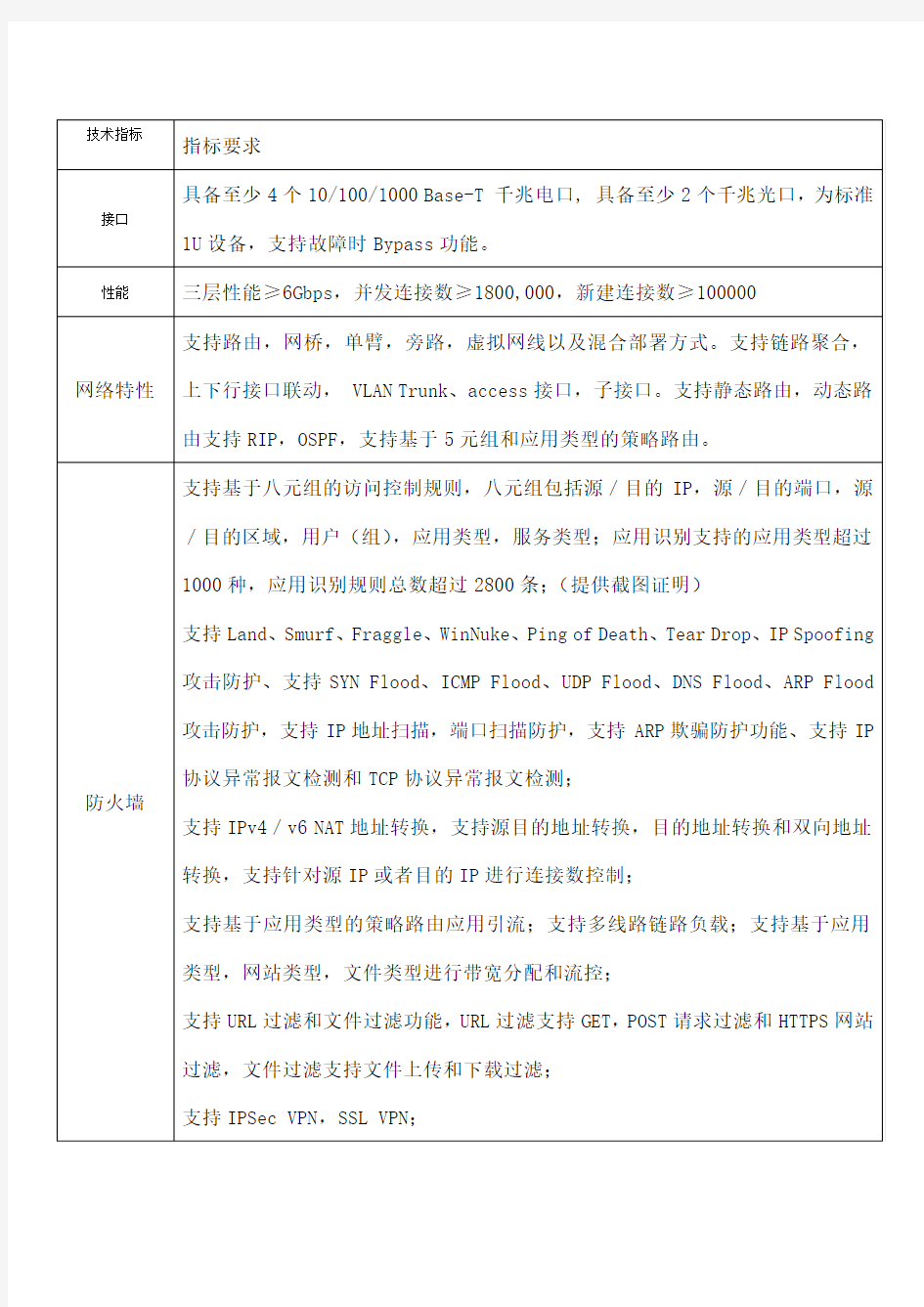 深信服下一代防火墙AF招标参数