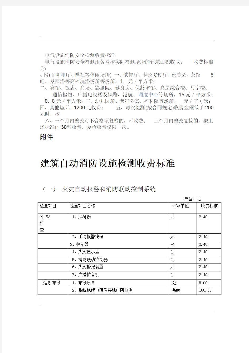 消防设施检测收费标准