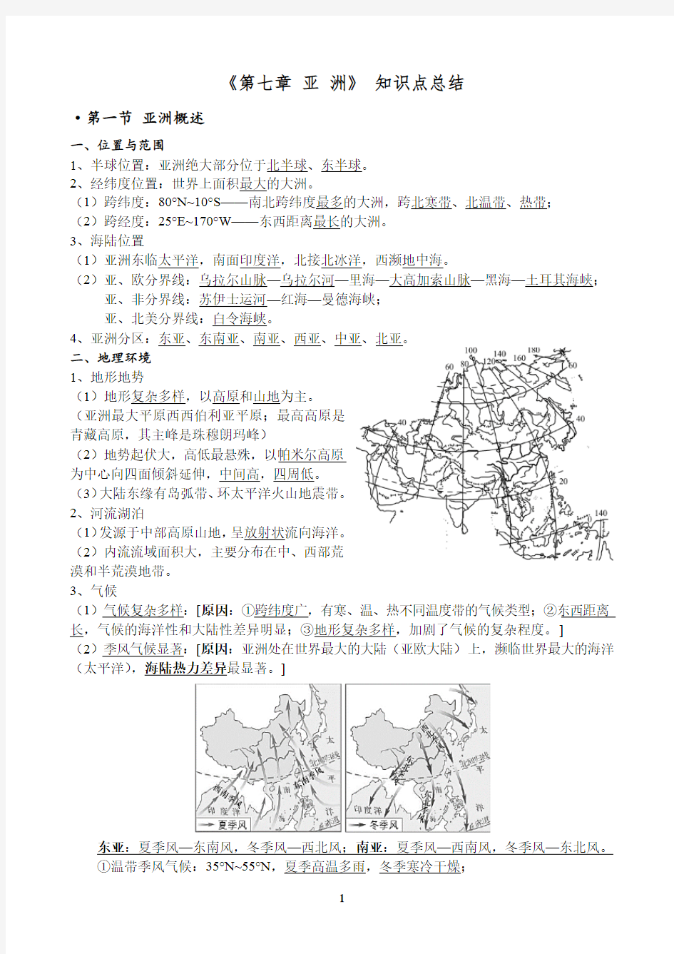 (完整版)亚洲知识点总结