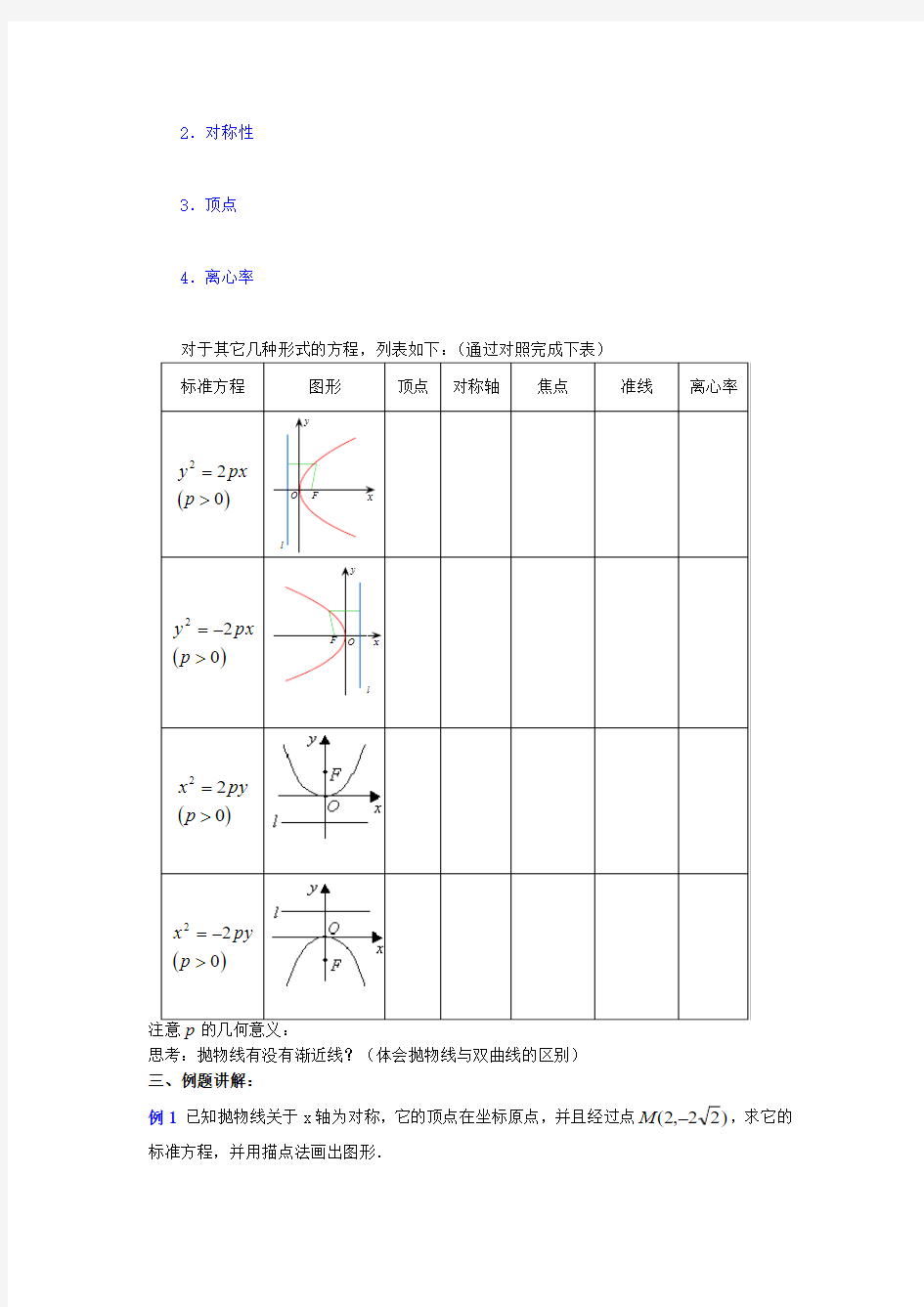 2019-2020学年高中数学 2.3.2抛物线的简单几何性质教学案 新人教版选修1-1.doc