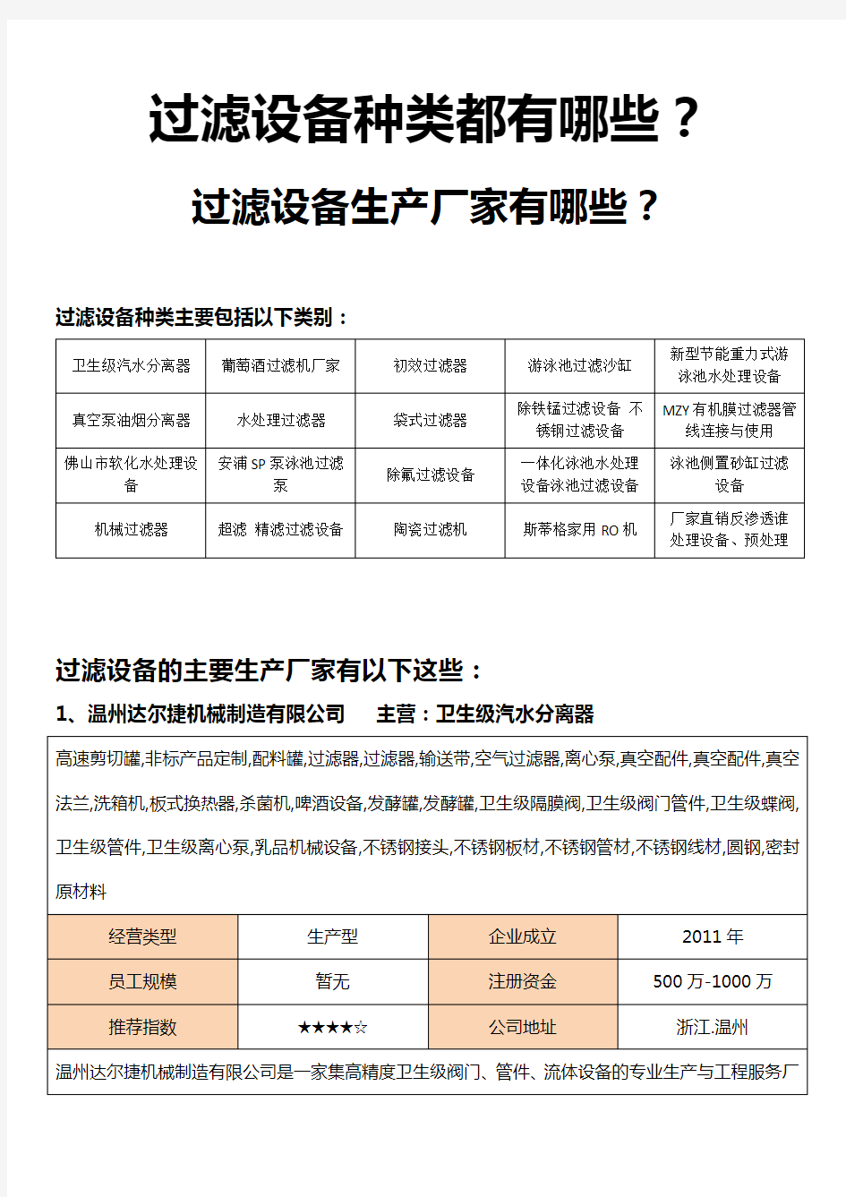 过滤设备种类都有哪些,过滤设备生产厂家有哪些