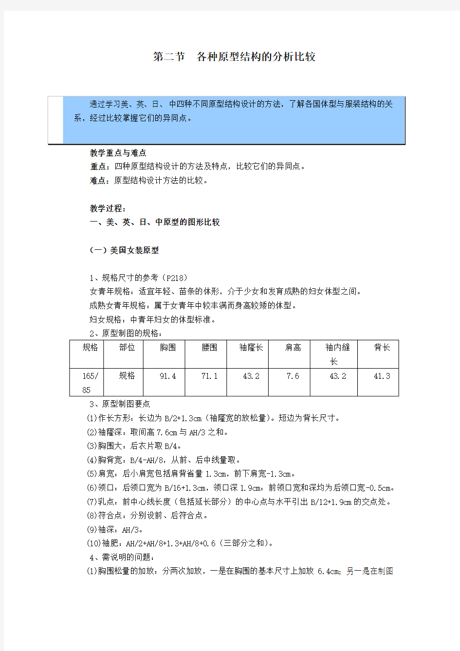 服装结构设计——各种原型结构的分析比较