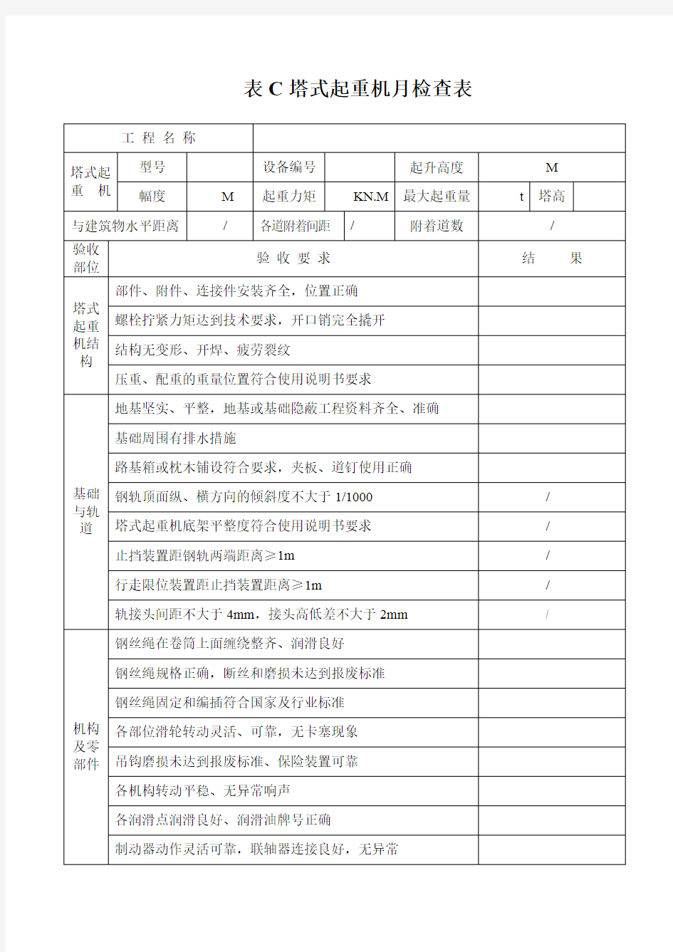 塔式起重机月检查表