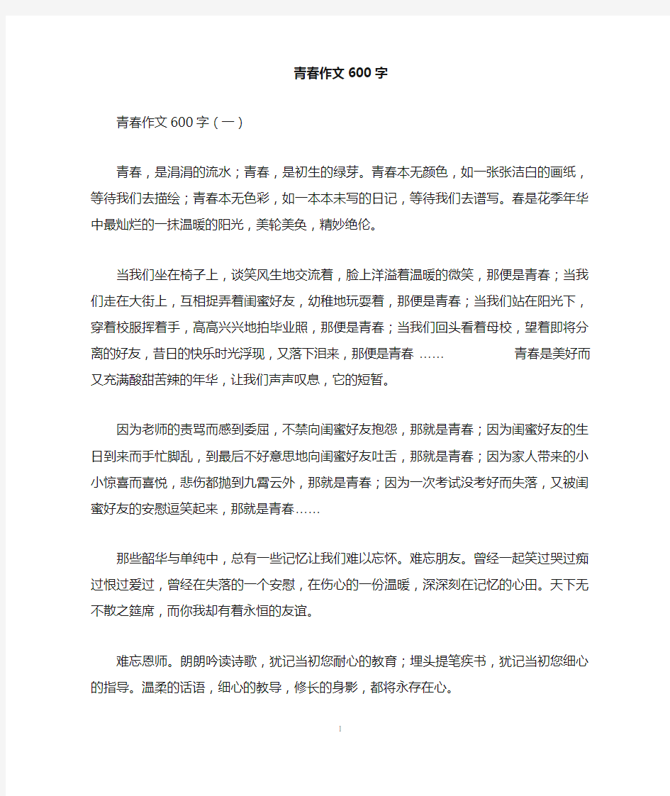 青春作文600字