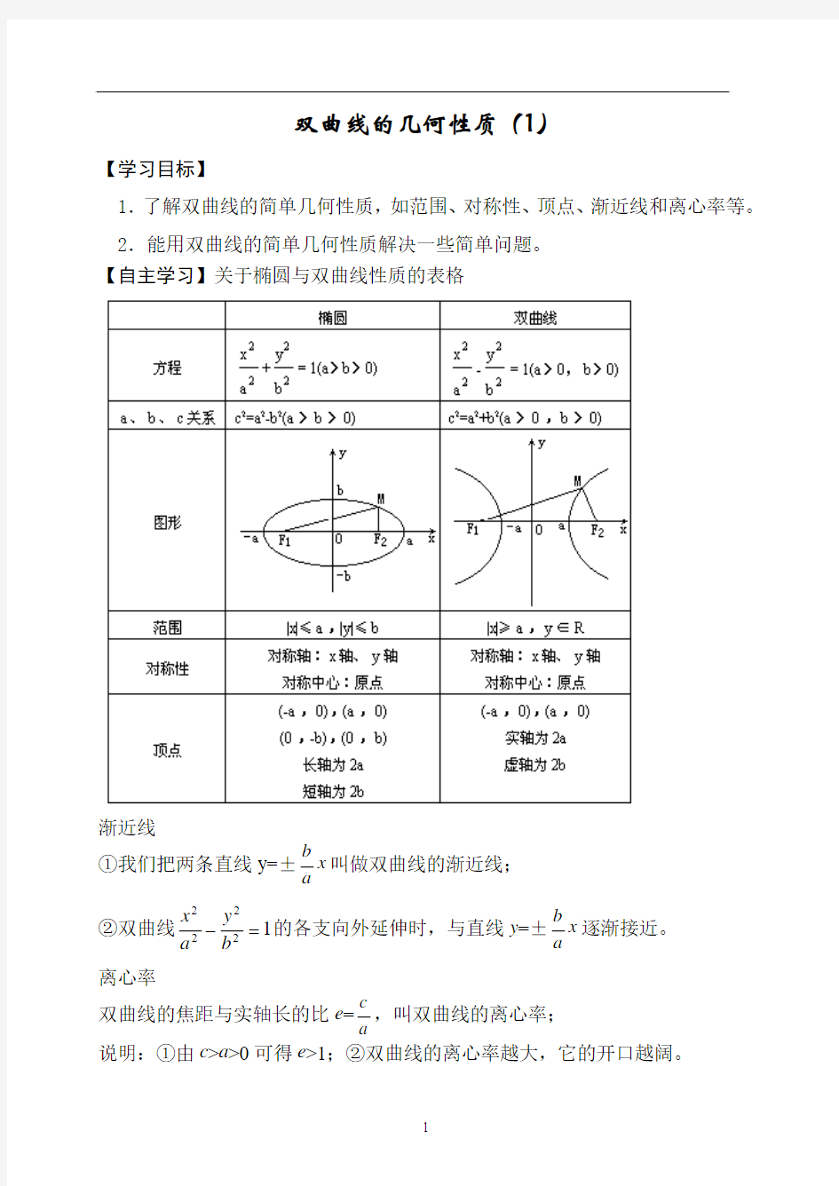 双曲线的几何性质(1) 导学案