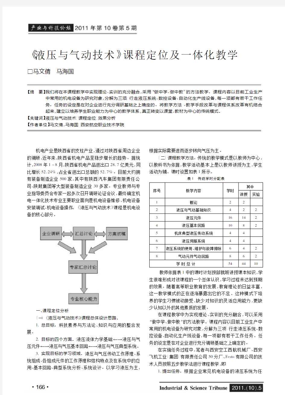 《液压与气动技术》课程定位及一体化教学