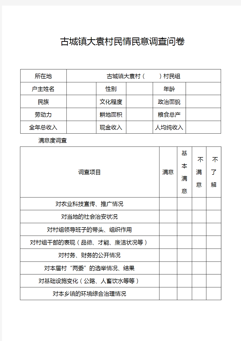 村民情民意调查问卷