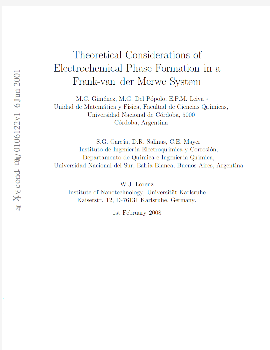Theoretical Considerations of Electrochemical Phase Formation in a Frank-van der Merwe Syst