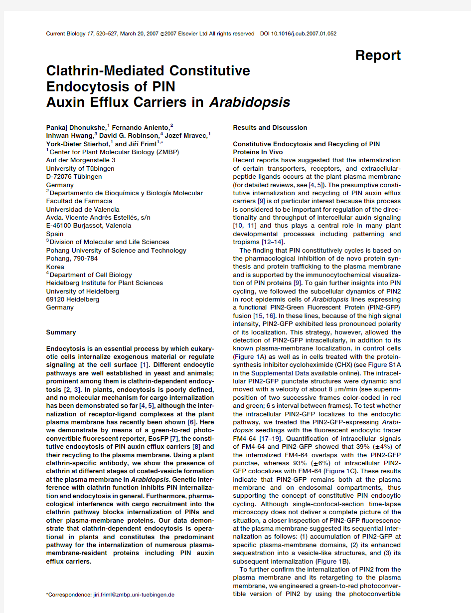 Clathrin-Mediated Constitutive endocytosis of PIN (Current Biology 2007 )