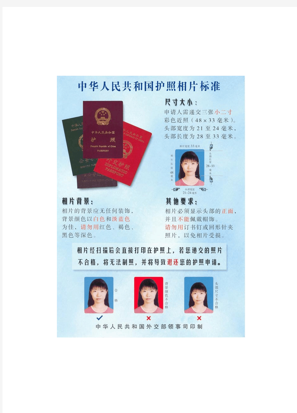 中华人民共和国护照相片标准