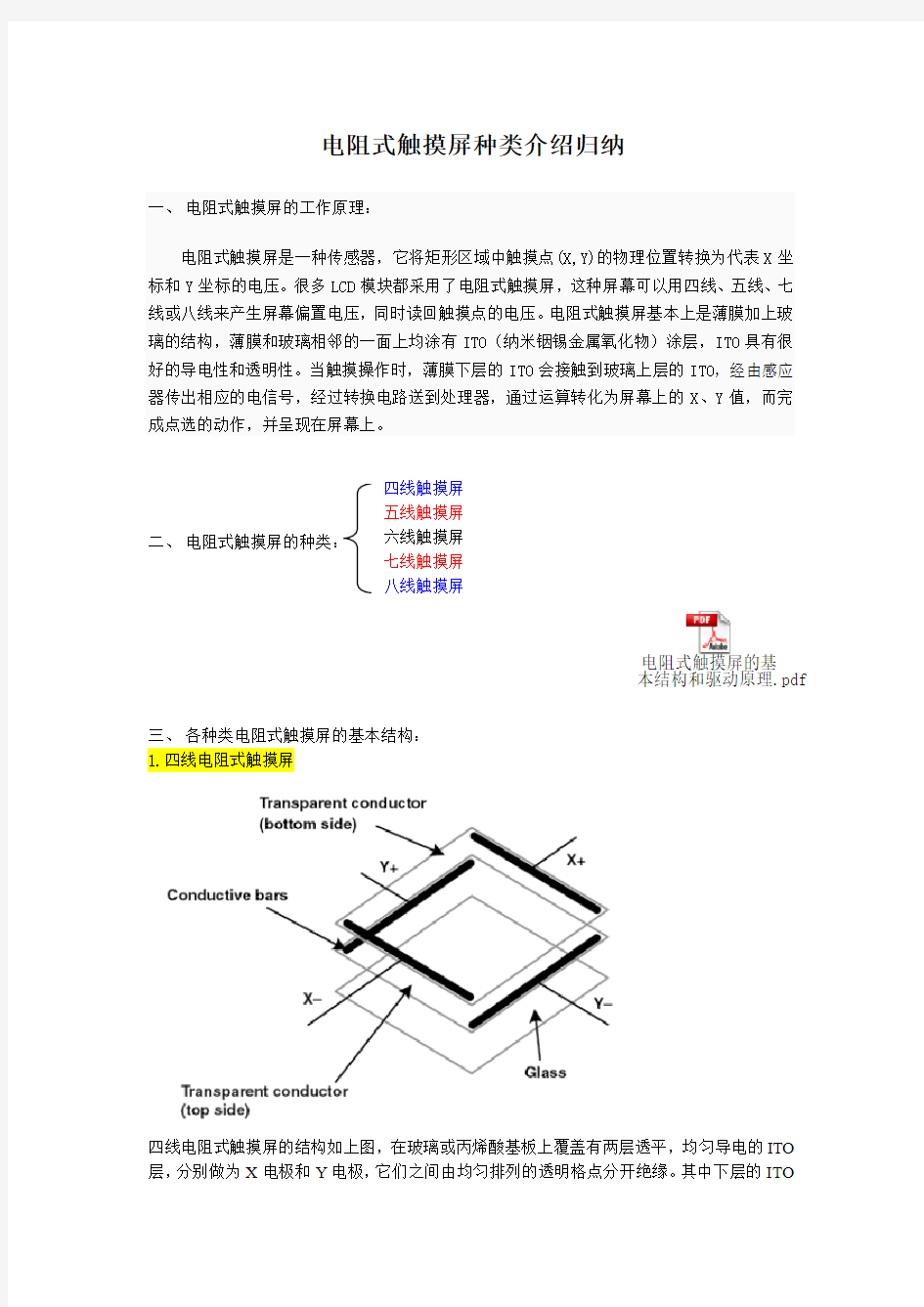 电阻式触摸屏种类介绍归纳