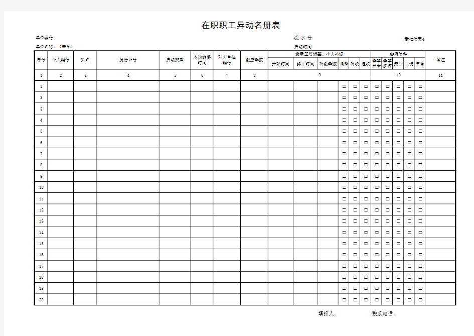 在职职工异动名册表