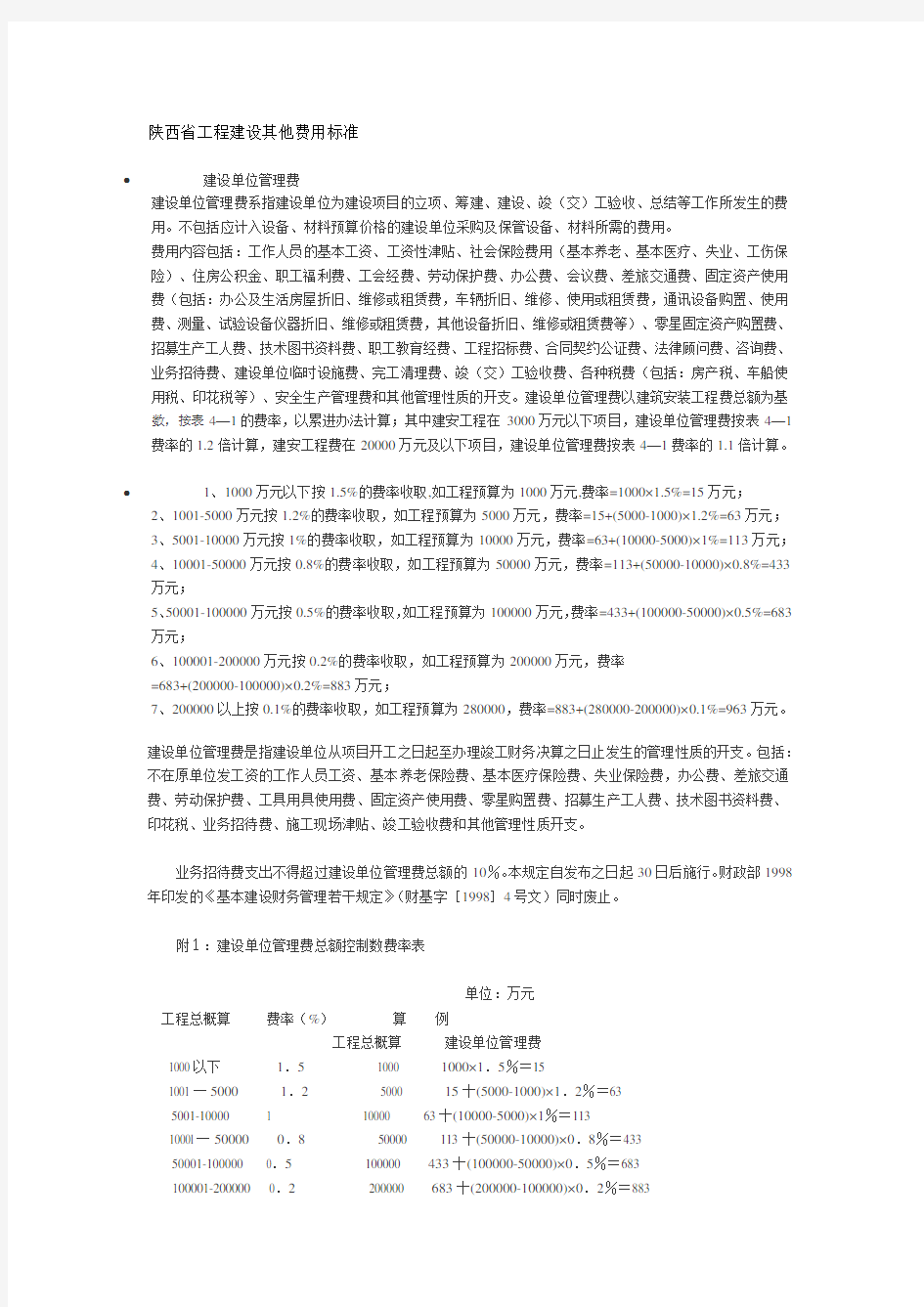 陕西省工程建设其他费用标准