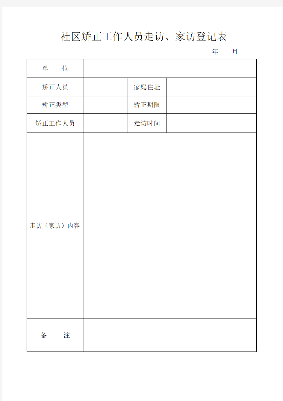 社区矫正工作人员走访、家访登记表