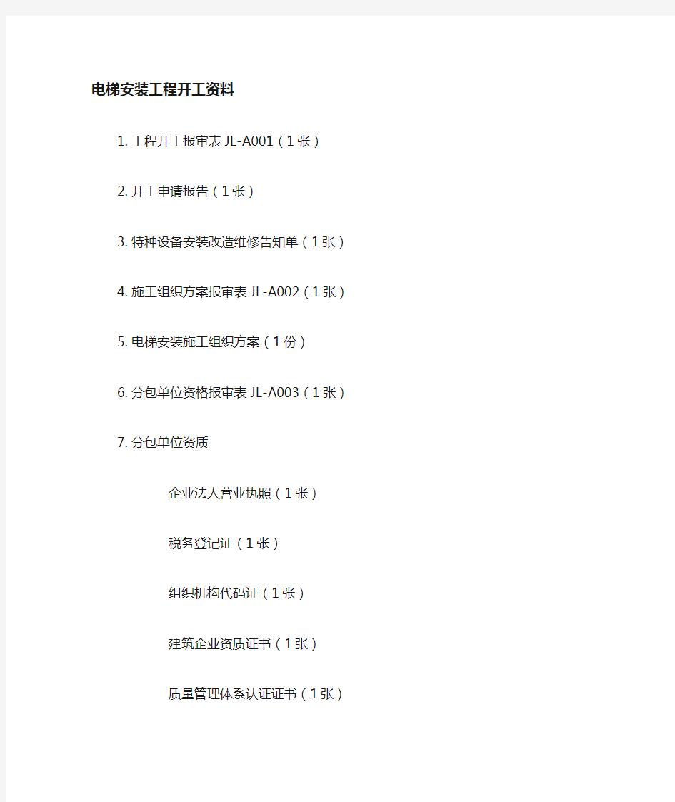 电梯安装工程监理资料目录-----电梯工程最全监理资料