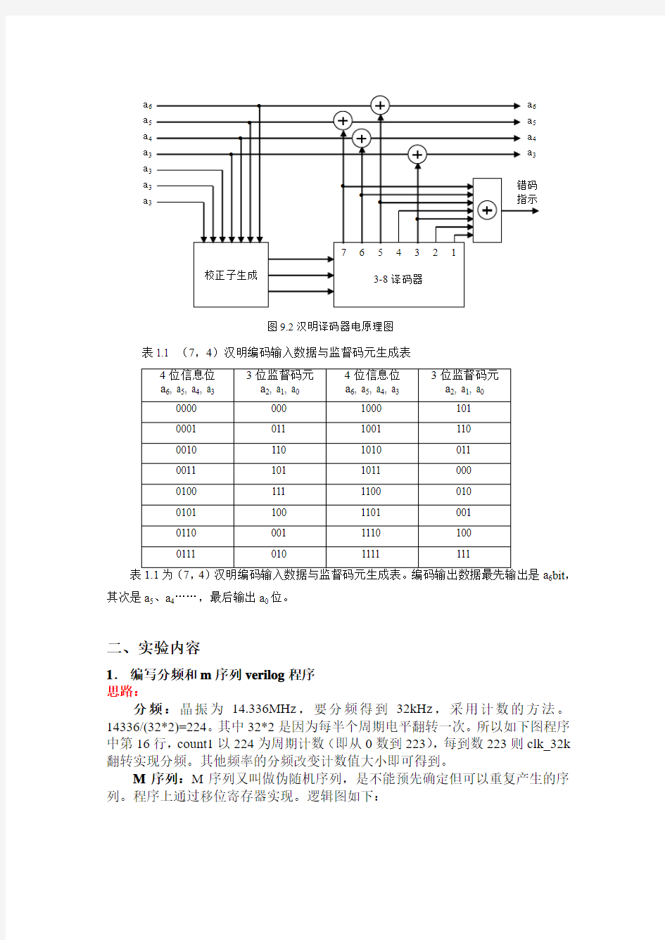 通信原理实验报告汉明编译码系统自行设计实验附加同步位实验